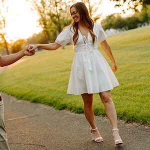 Elegant White Puff Sleeve Dress
